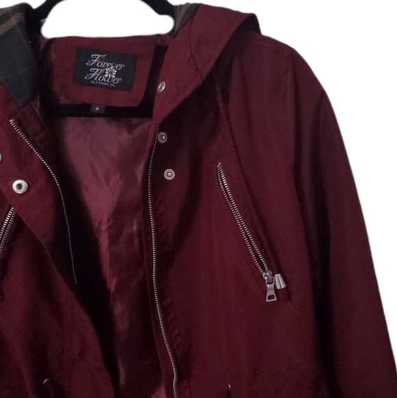 Forever Flower Maroon Hooded Utility Jacket - Picture 3 of 6